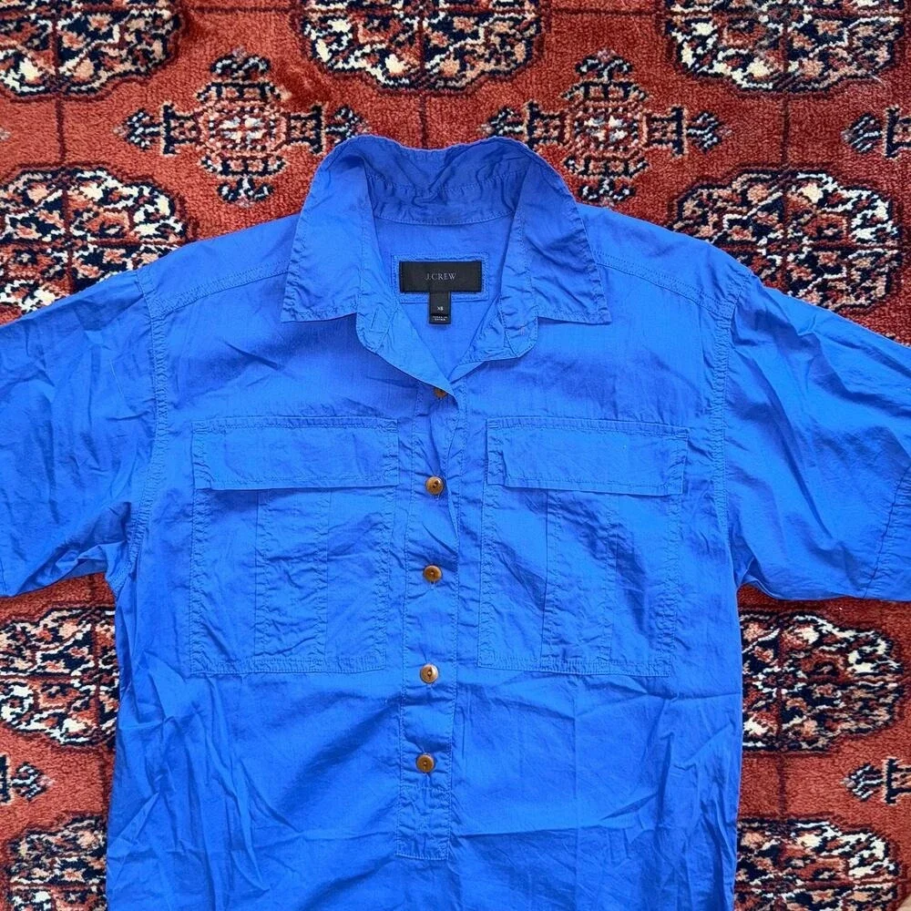 J.Crew‎ Women's XS Cobalt Blue Short Sleeve Button Front PULLOVER Shirt